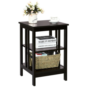 3-Tier Nightstand Sofa Side Table with Baffles and Round Corners-Dark Brown