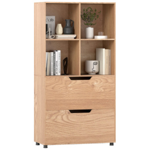 4-Cube Bookcase with 2 Drawers 51 inch 5-Tier Tall Freestanding Bookshelf-Natural