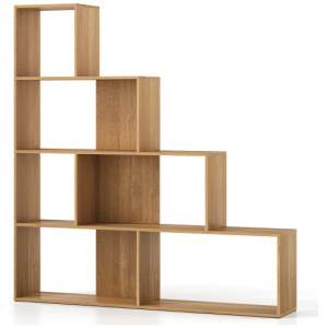 4-Tier Bookshelf Stair Bookcase with 6 Cubes Display Rack-Natural
