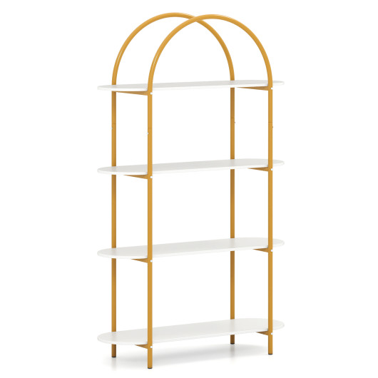 4-Tier Open Bookcase with Sturdy Metal Frame for Living Room-White & Golden