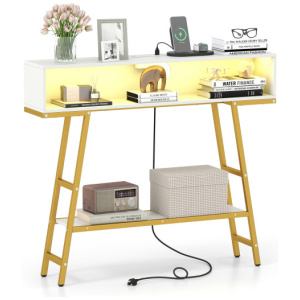 40" Console Table with Charging Station and LED Lights-White