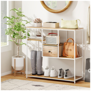 40 Inch Console Table Behind Sofa Couch with Storage-Natural