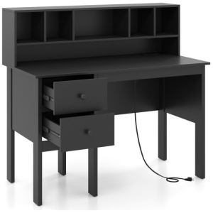 48 Inch Computer Desk with Drawers Power Outlets-Black