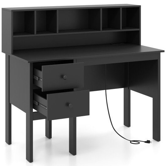 48 Inch Computer Desk with Drawers Power Outlets-Black