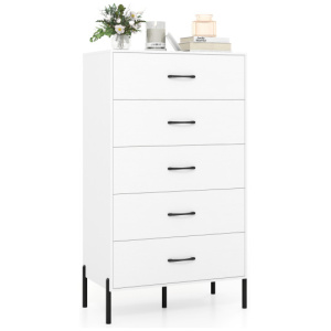 5-Drawer Modern Tall Chest of Drawers with Metal Legs-White