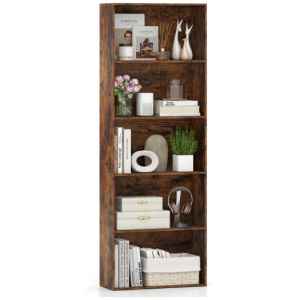 5-Tier Bookshelf Open Bookcase Freestanding Display Shelf Storage Organizer-Rustic Brown