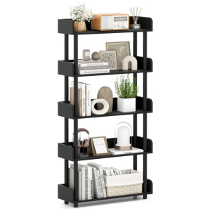 5-Tier Open Bookcase with Industrial Storage Unit-Black