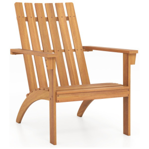 Acacia Wood Patio Adirondack Chair with Inclined Seat and High Backrest for Porch-Natural