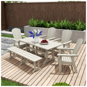 Altura Adirondack Outdoor Rectangle Table and 4 Chairs and Bench, Sand