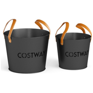 Ash Bucket Set of 2 Metal Coal Ash Can Set with 11.5 Gal and 8.5 Gal Bucket for Fireplace Fire Pits