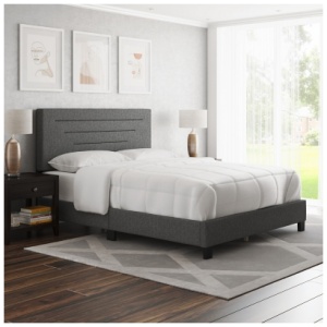 Aurelius Upholstered Linen Platform Bed, Charcoal