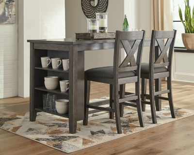 Caitbrook Counter Height Dining Table and 2 Barstools, Gray