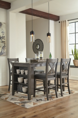 Caitbrook Counter Height Dining Table and 4 Barstools, Gray