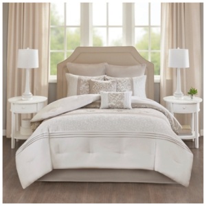 Casey Embroidered 8 Piece Queen Comforter Set, Neutral