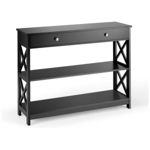 Console Table 3-Tier with Drawer and Storage Shelves-Black