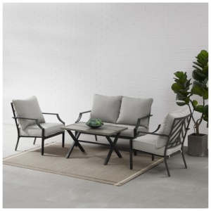 Crosley Furniture Otto Outdoor Loveseat and 2 Lounge Chairs with Coffee Table, Gray
