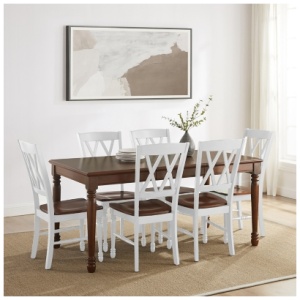 Crosley Furniture Shelby Dining Table and 6 Chairs, Distressed White