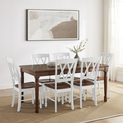 Crosley Furniture Shelby Dining Table and 6 Chairs, Distressed White