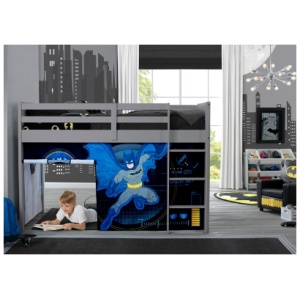 Delta Children Batman Loft Bed Tent - Curtain Set For Low Twin Loft Bed (bed Sold Separately), Black/Blue