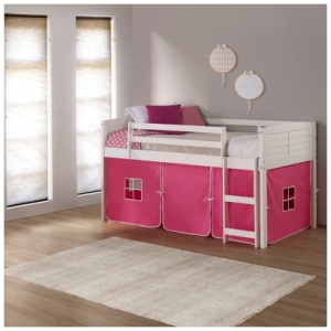 Donco Kids Louver Twin Loft Bed with Tent, White/Pink