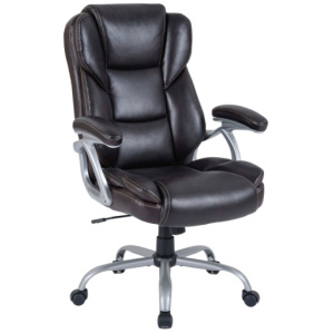 Executive Office Chair Leather Ergonomic Computer Desk Chair with Padded Seat and Armrests-Brown