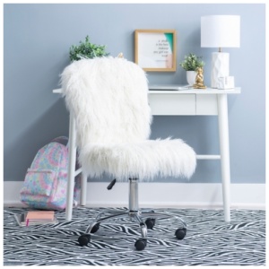 Faux Fur Armless Office Chair, White