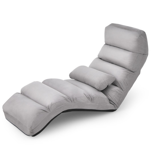 Folding Lazy Sofa Couch with Pillow-Gray