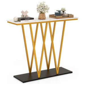 Gold Entryway Table 40 Inch Modern Console Table with Faux Marble Table and Metal Frame-White