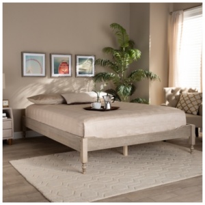 Laure French Bohemian Antique Queen Platform Bed Frame, White