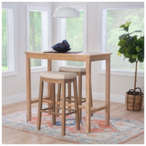 Linon Claridge Bar Height Dining Table and 2 Bar Stools Set, Natural