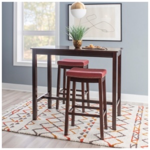 Linon Claridge Bar Height Dining Table and 2 Bar Stools Set, Red