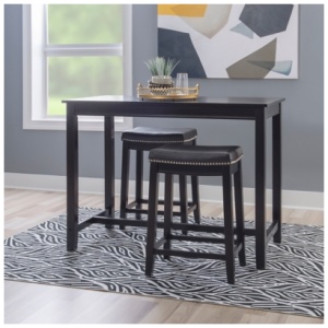 Linon Claridge Counter Height Dining Table and 2 Bar Stools Set, Black