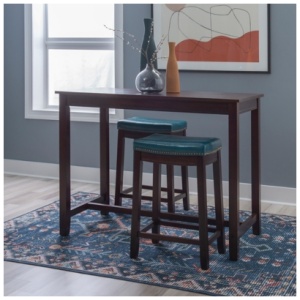 Linon Claridge Counter Height Dining Table and 2 Bar Stools Set, Blue