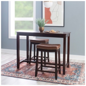 Linon Claridge Counter Height Dining Table and 2 Bar Stools Set, Light Brown