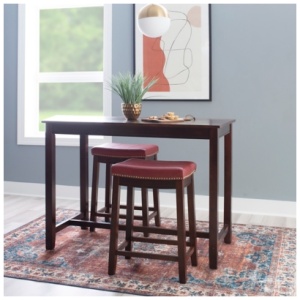 Linon Claridge Counter Height Dining Table and 2 Bar Stools Set, Red
