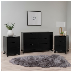 Linon Pierce 2 Nightstands and Dresser Set, Black