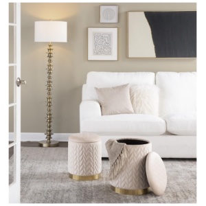 LumiSource Marla Quilted Ottoman Set, Cream