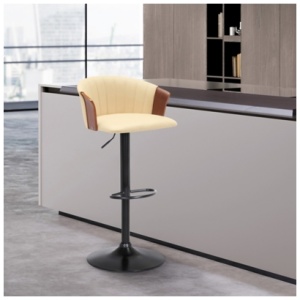 Lydia Adjustable Bar Stool, Cream/Walnut/Black