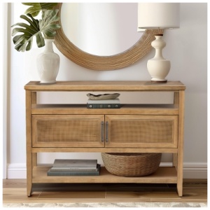 Martha Stewart Naomi 2 Door Storage Console Table, Honey