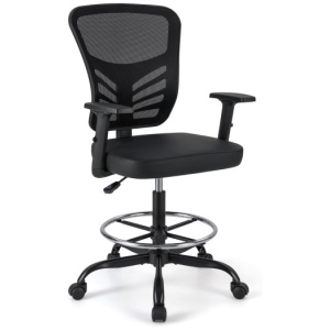 Mesh Drafting Chair Office Chair with Adjustable Armrests and Foot-Ring-Black