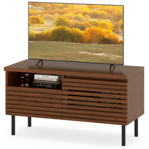 Mid Century Fluted TV Stand for 40 Inch TV Modern Entertainment Center with Open Compartment-Walnut