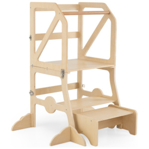 Multifunctional Kids Kitchen Step Stool with Removable Safety Bar and Fixing Buckles