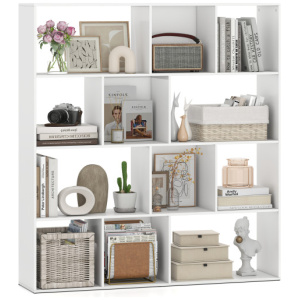 Open Shelf Bookcase 4-Tier Modern Bookshelf with 12 Storage Compartments-White