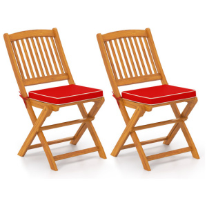 Outdoor Folding Chairs with Seat Cushions Set of 2-Red