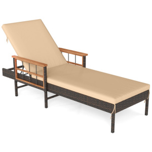 Outdoor Reclining Lounger Chair with 4-Level Adjustable Backrest-Beige