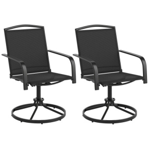 Outdoor Swivel Chairs Set of 2 with High Back and Breathable Seat-Black
