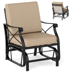 Patio Glider Rocking Chair with Metal Frame and Thick Cushions-Brown
