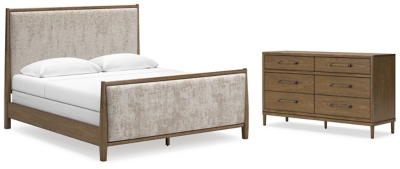 Roanhowe King Upholstered Bed with Dresser, Brown