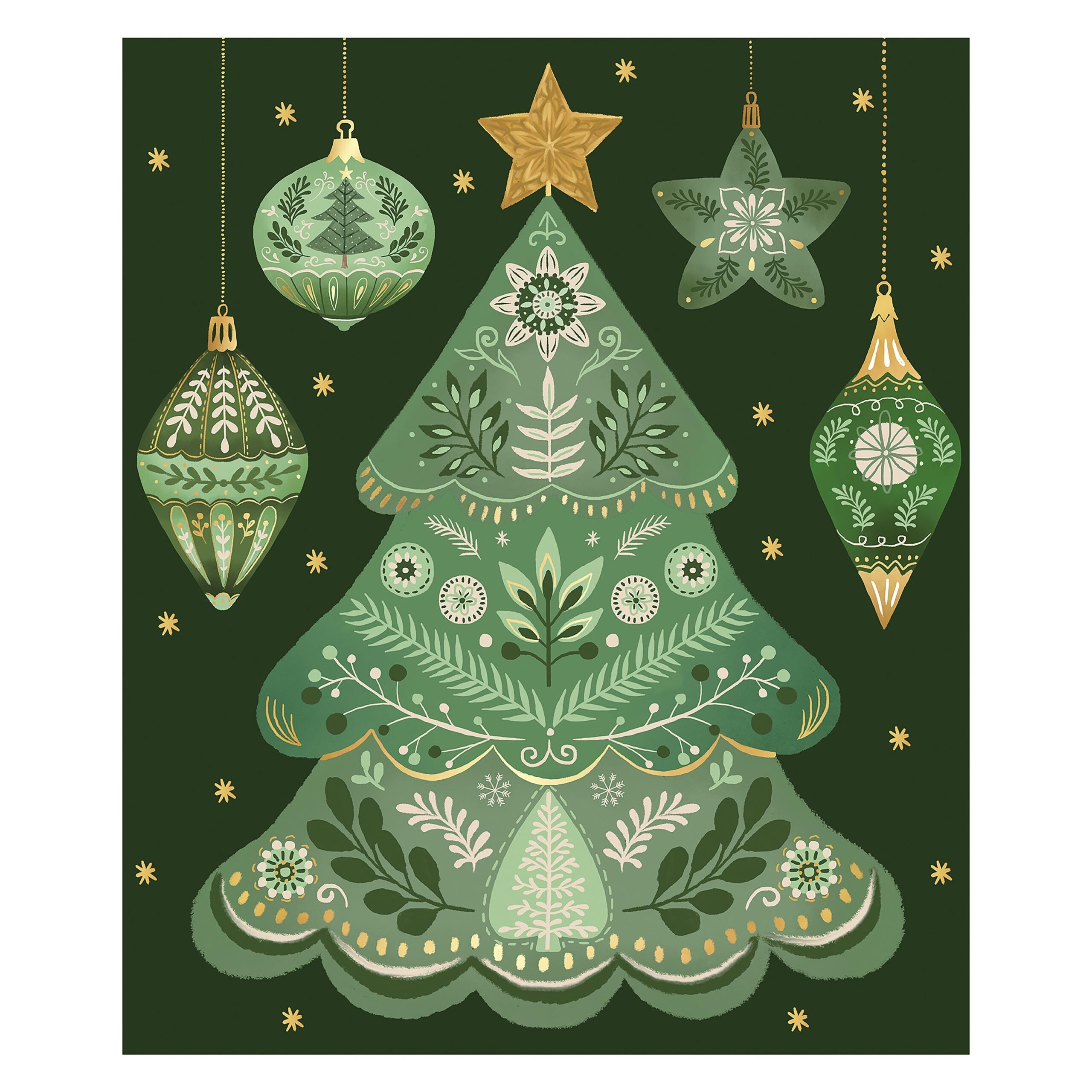 Shades of Green Plush Blanket, Christmas Tree, 60"L x 50"W