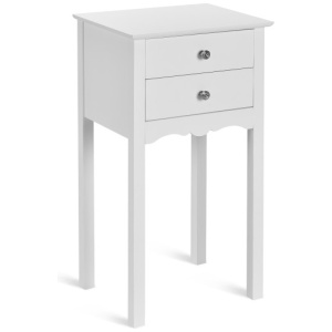 Side Table End Accent Table with 2 Drawers-White